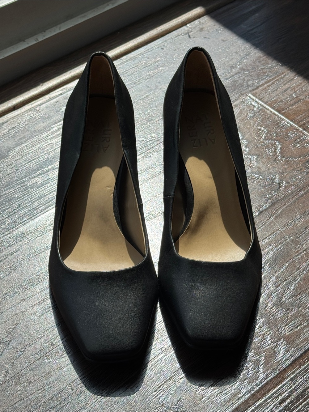 Naturalizer Black Square-Toe Block Heel Pumps